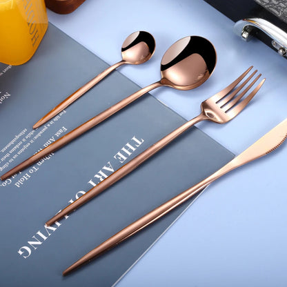 Steel Cutlery Set Mirror Silverware Knife Fork Spoon Tableware Flatware Set 24Pcs Dinnerware Set Stainless