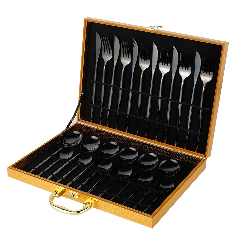 Steel Cutlery Set Mirror Silverware Knife Fork Spoon Tableware Flatware Set 24Pcs Dinnerware Set Stainless