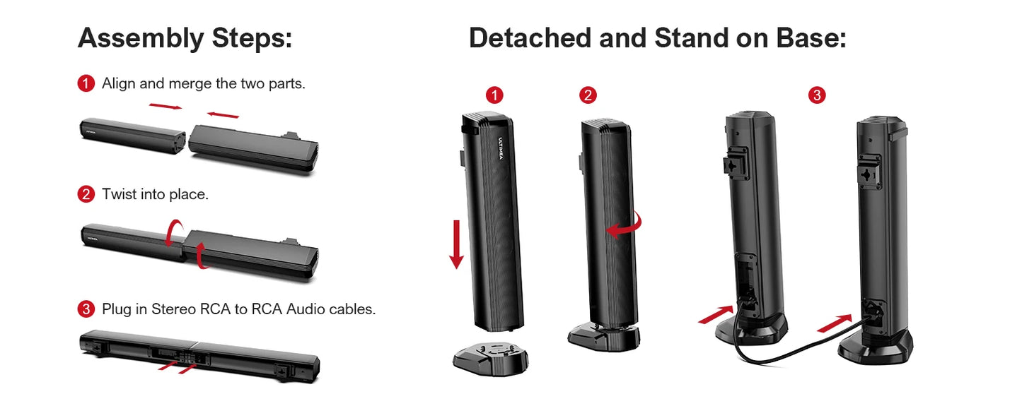 ULTIMEA 100W 2.2ch Detachable Bluetooth Soundbar with Bass & 3 EQ Modes