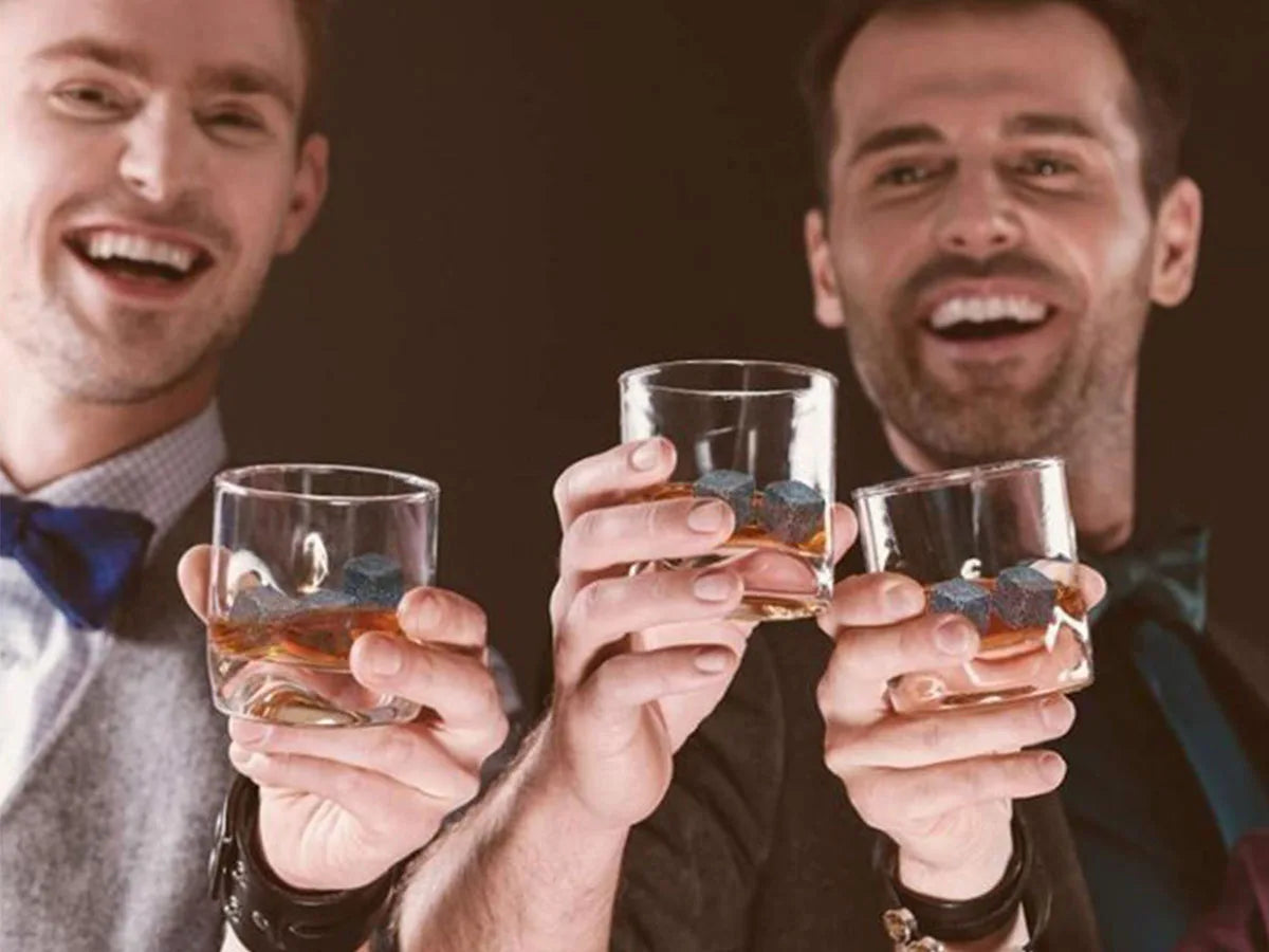 Whiskey Stones Glasses Set Granite Ice Cube Wooden Bottle Box Present For Dad Husband/Christmas or Valentine's Gift