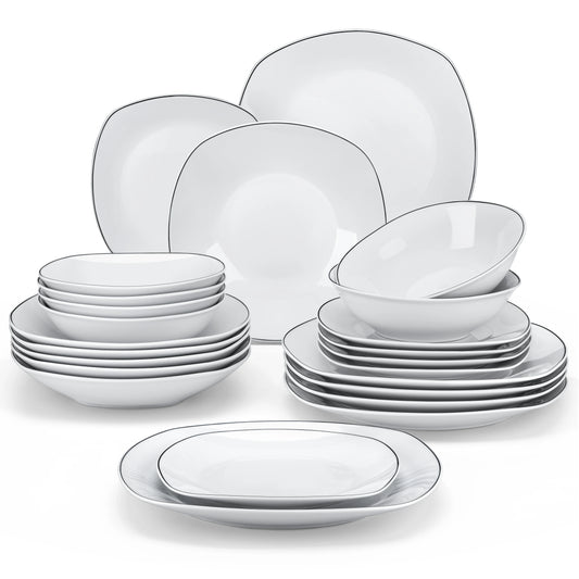 MALACASA Black Rim Dinnerware Sets