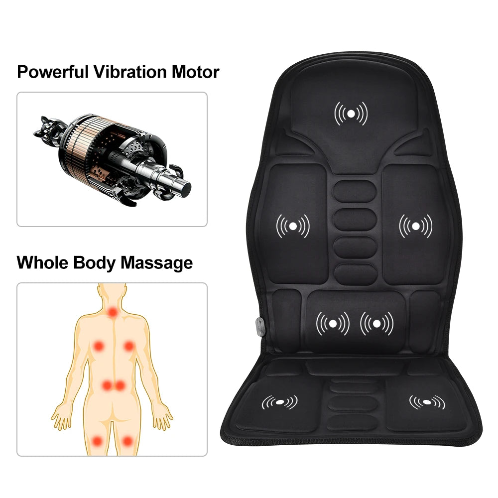 PASTSKY Electric Vibrating Massage Cushion with Infrared Heating for Car & Home – Back & Neck Relief