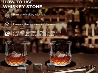 Whiskey Stones Glasses Set Granite Ice Cube Wooden Bottle Box Present For Dad Husband/Christmas or Valentine's Gift