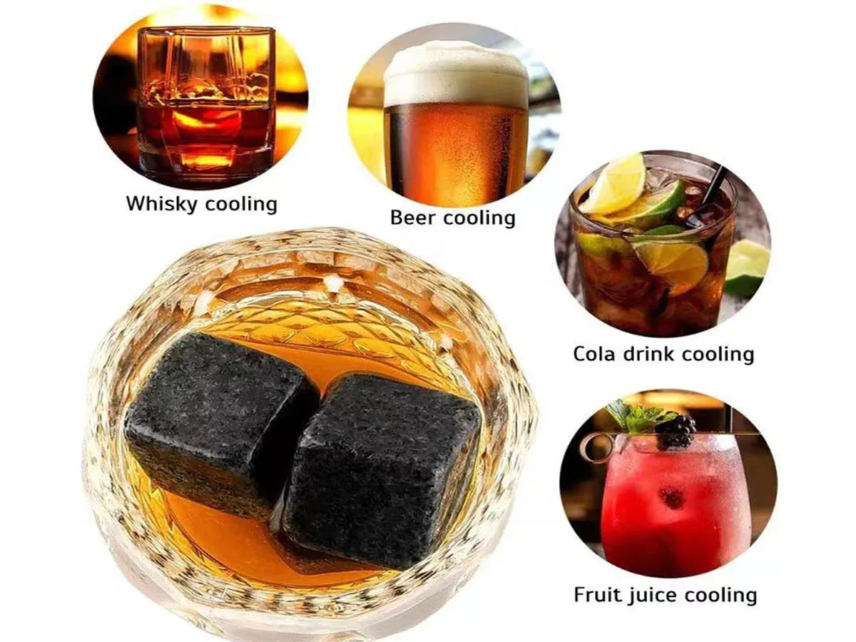 Whiskey Stones Glasses Set Granite Ice Cube Wooden Bottle Box Present For Dad Husband/Christmas or Valentine's Gift