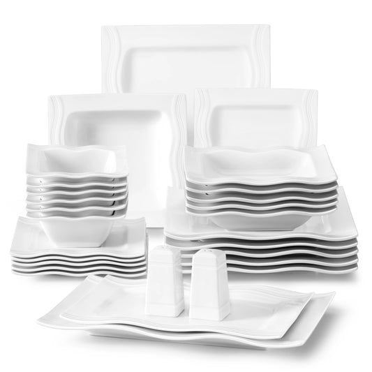 MALACASA White Porcelain Dinnerware Sets