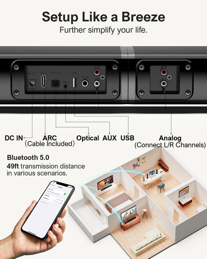 ULTIMEA 100W 2.2ch Detachable Bluetooth Soundbar with Bass & 3 EQ Modes