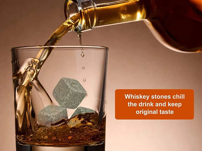 Whiskey Stones Glasses Set Granite Ice Cube Wooden Bottle Box Present For Dad Husband/Christmas or Valentine's Gift